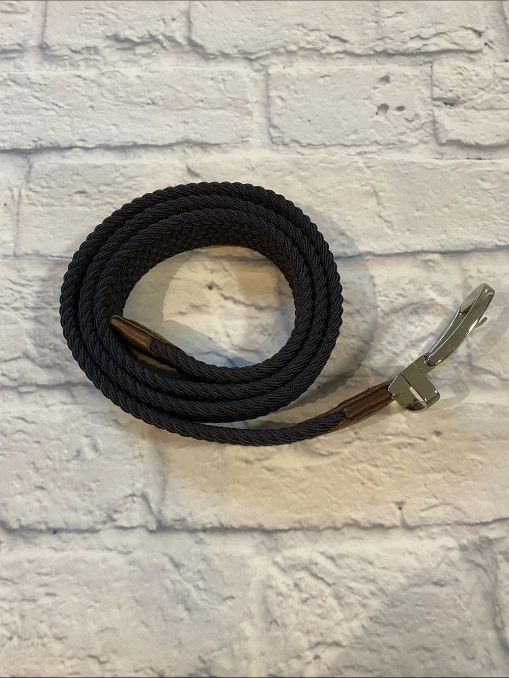 Tommy Bahama Braided Stretch Belt L/XL Leather Trim Blue & Brown